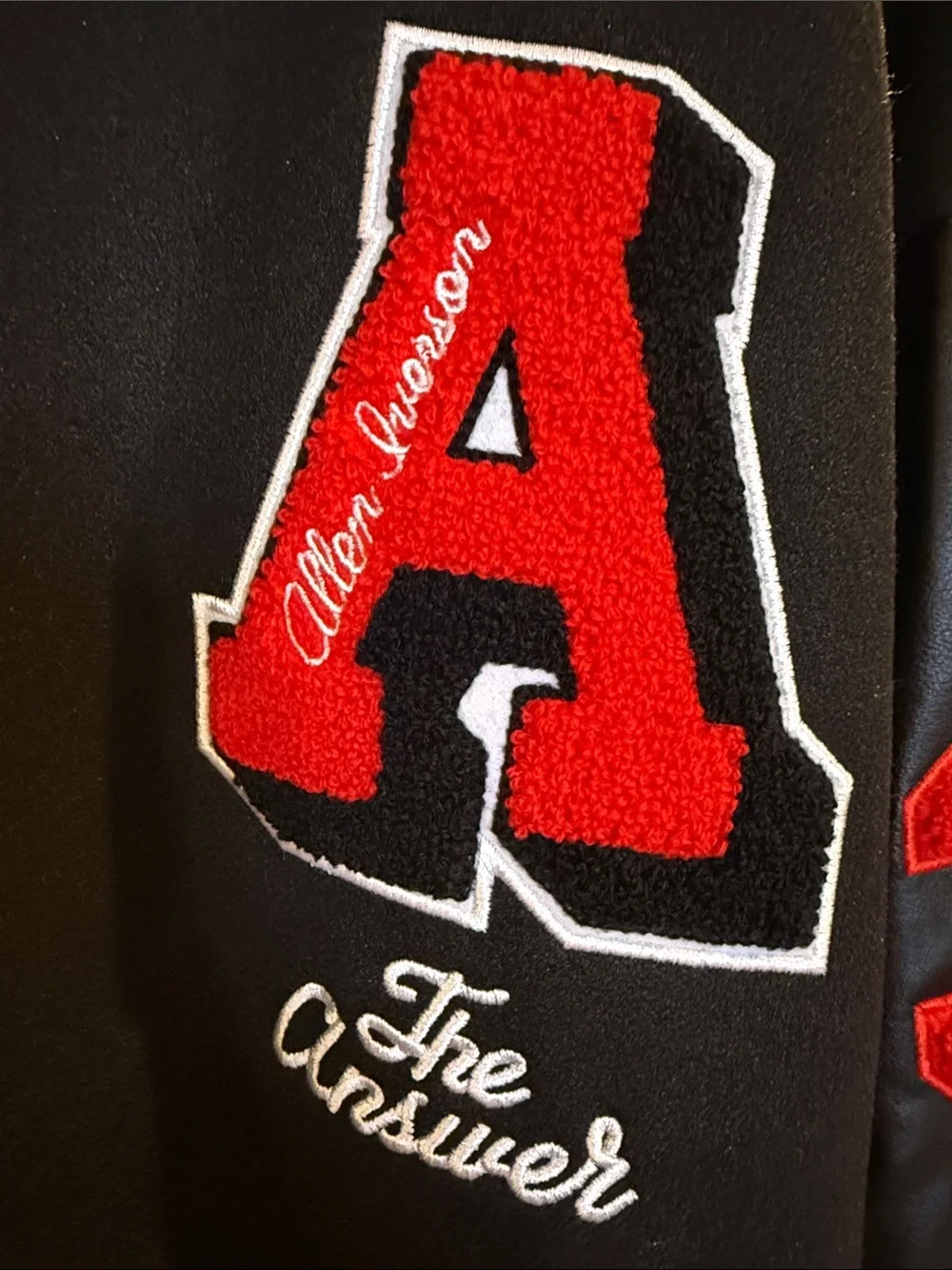 This item is an Allen Iverson "The Answer" tribute varsity letterman jacket. - Picture 5 of 10